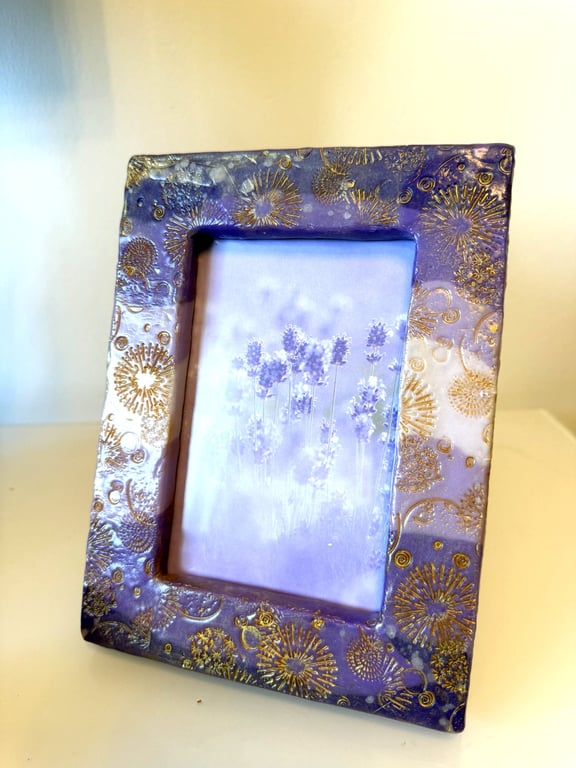 Handmade Purple Gold Photo Frame – Celestial Sunburst Design