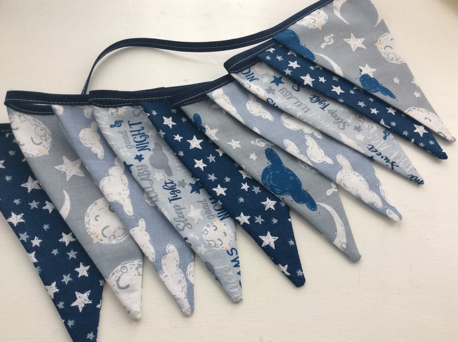 Nursery Bunting - 12 flags 8ft long clouds and dreams, I love you to the moon