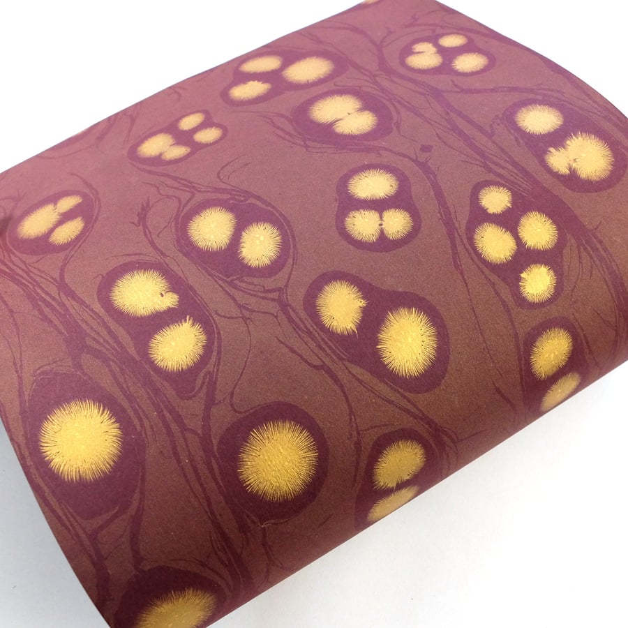  A4 Marbled paper sheet in burgundy and gold  'Star burst fracture' pattern