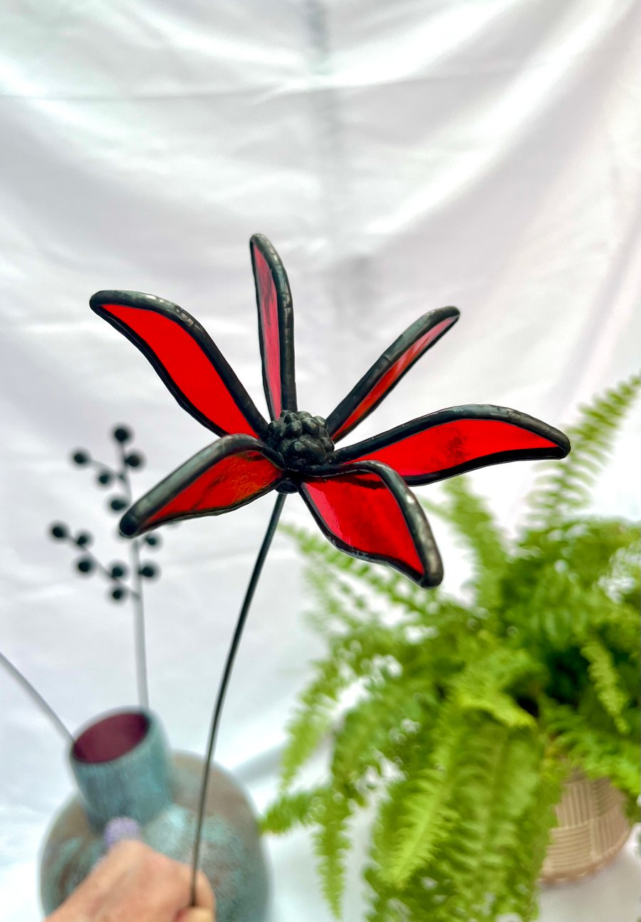Stained Glass Flower - Handmade 3D Red Clematis