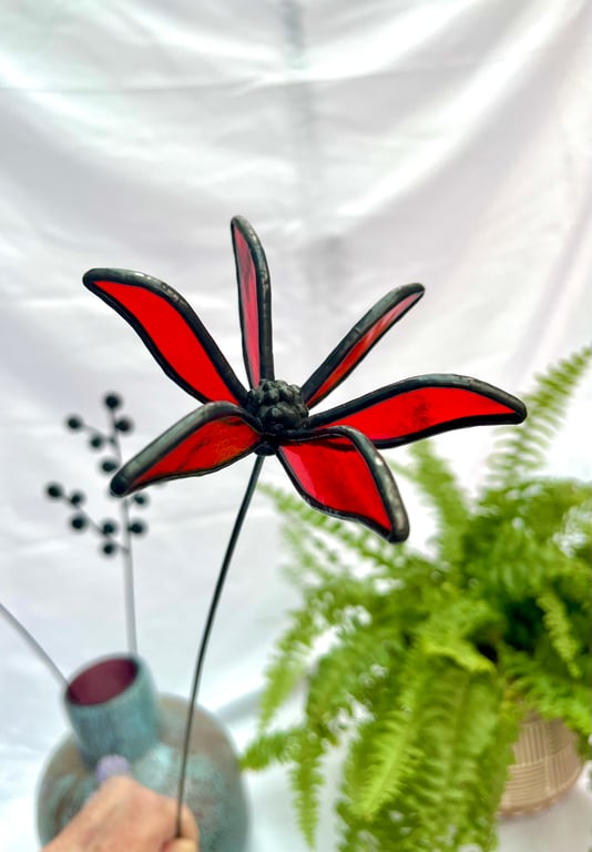 Stained Glass Flower - Handmade 3D Red Clematis