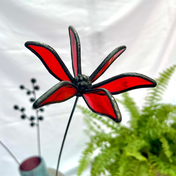Stained Glass Flower - Handmade 3D Red Clematis