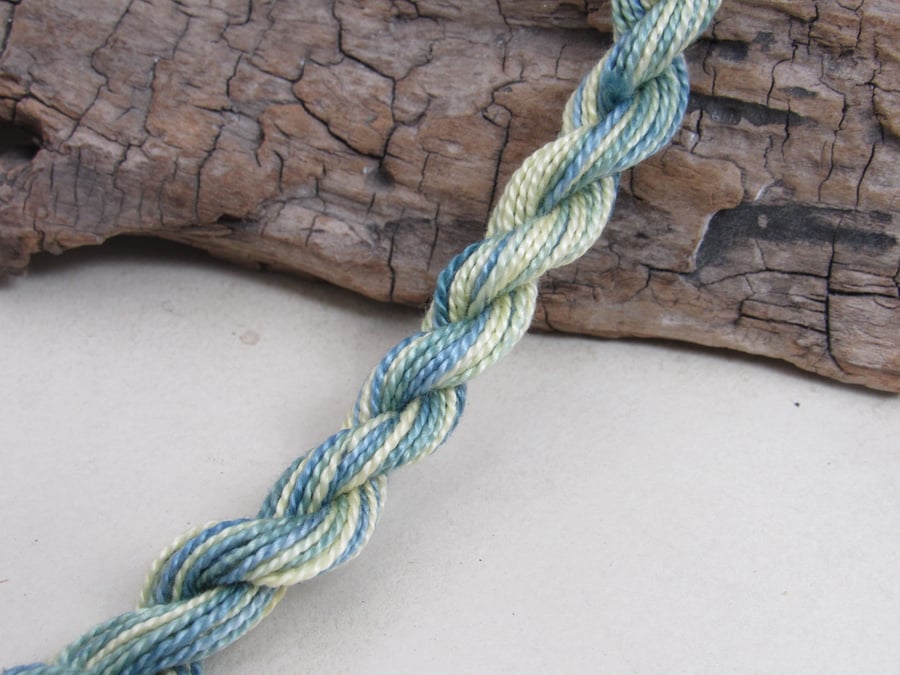 15m Natural Dye Space Dyed Green Yellow Cotton Perle 5 Thread Floss