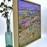 A framed painting of wildflowers - Scottish coastline - the machair - acrylics