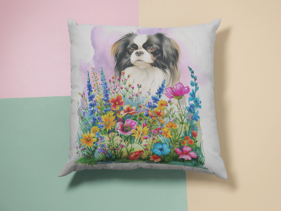 sublimated lovely watercolour designed  japanese chin cushion 40 cm x 40 cm 