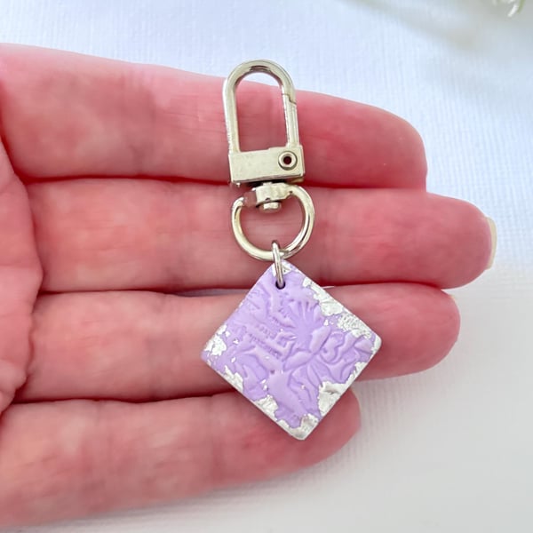 Lilac Diamond Keyring with Silver Accents 