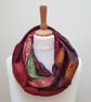 Sari silk double sided infinity scarf. Shades of burnt orange, burgundy, green a