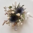 Dried Blue Thistle Buttonhole Boho Wedding,Everlasting, Natural Boutonniere 