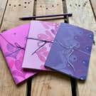 Set of 3 Hand Bound and Hand-printed Journals. Pinks and Purples.
