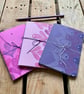 Set of 3 Hand Bound and Hand-printed Journals. Pinks and Purples.