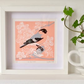 In The Pink - Bullfinch Linocut Print