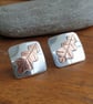 Oak leaf earrings, Silver and copper studs, Diamond shape - Image 2