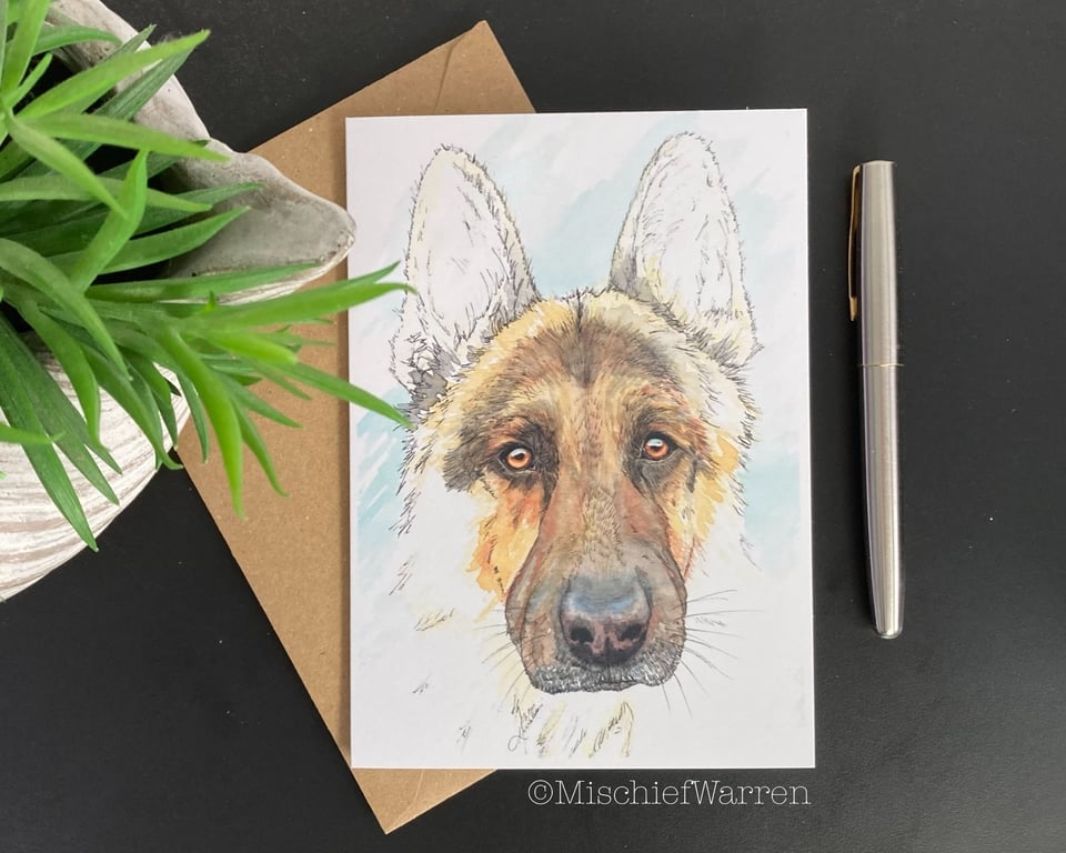 German Shepherd Card, Blank German Shepherd Dog Card for Any Occasion