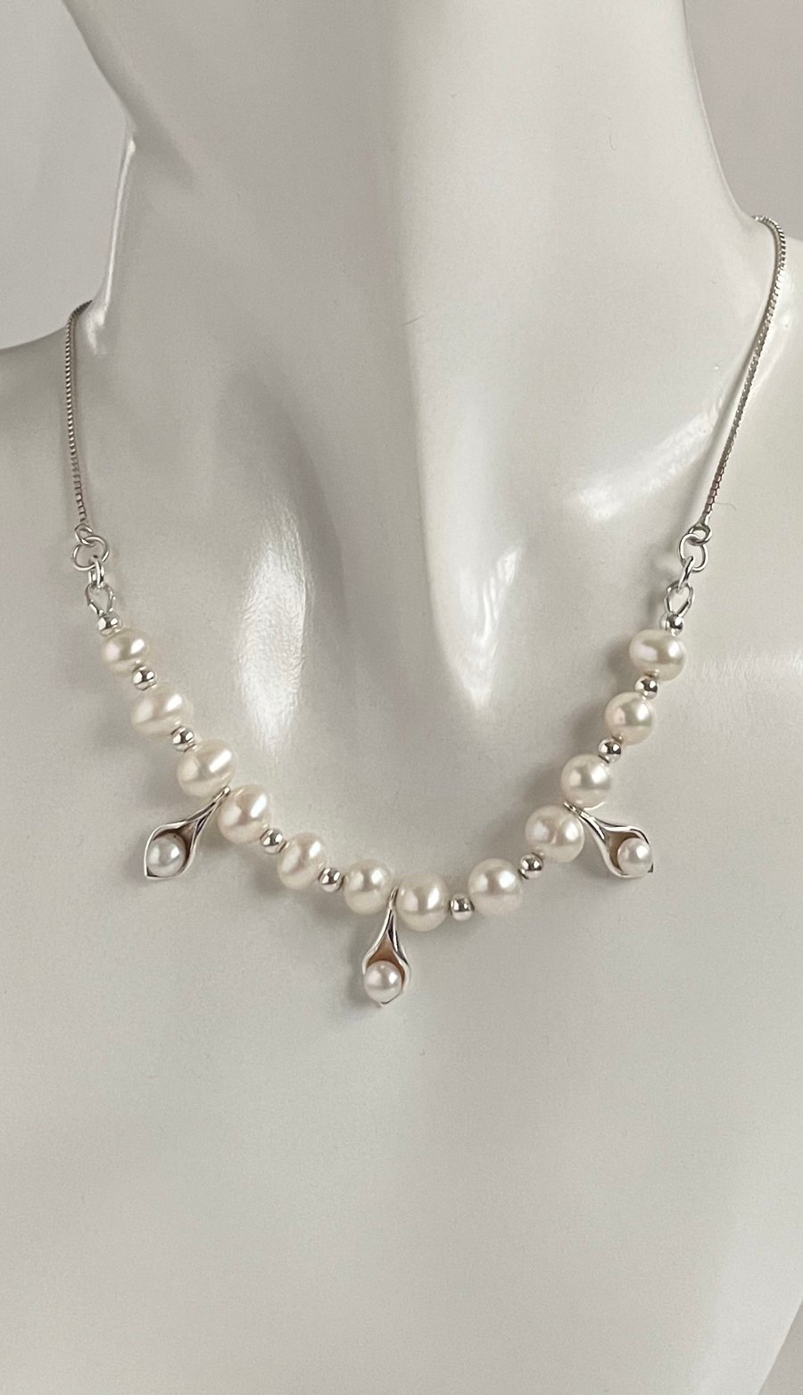 Sterling Silver Freshwater Cultured Pearl Necklace - Last One Available 