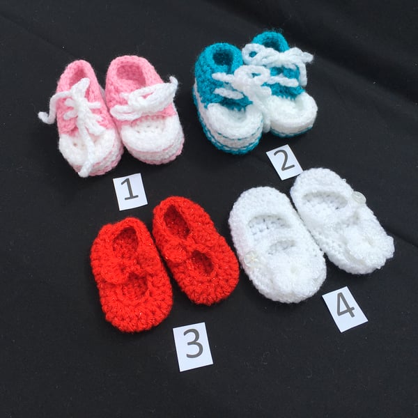 Little Shoes for Little People. Mary Janes, Converse Style, Crochet Bootees.