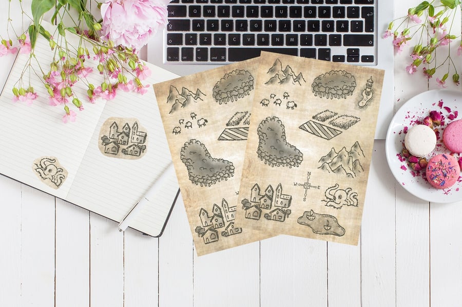 2 Sheets Fantasy Map Stickers