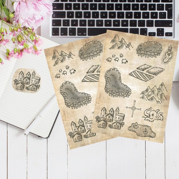 2 Sheets Fantasy Map Stickers