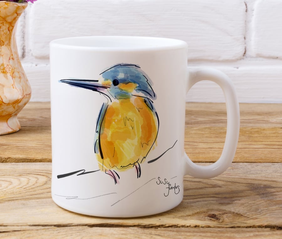 Kingfisher Wildlife Bird Mug, British Wildlife Mug by Artist Susy Fuentes