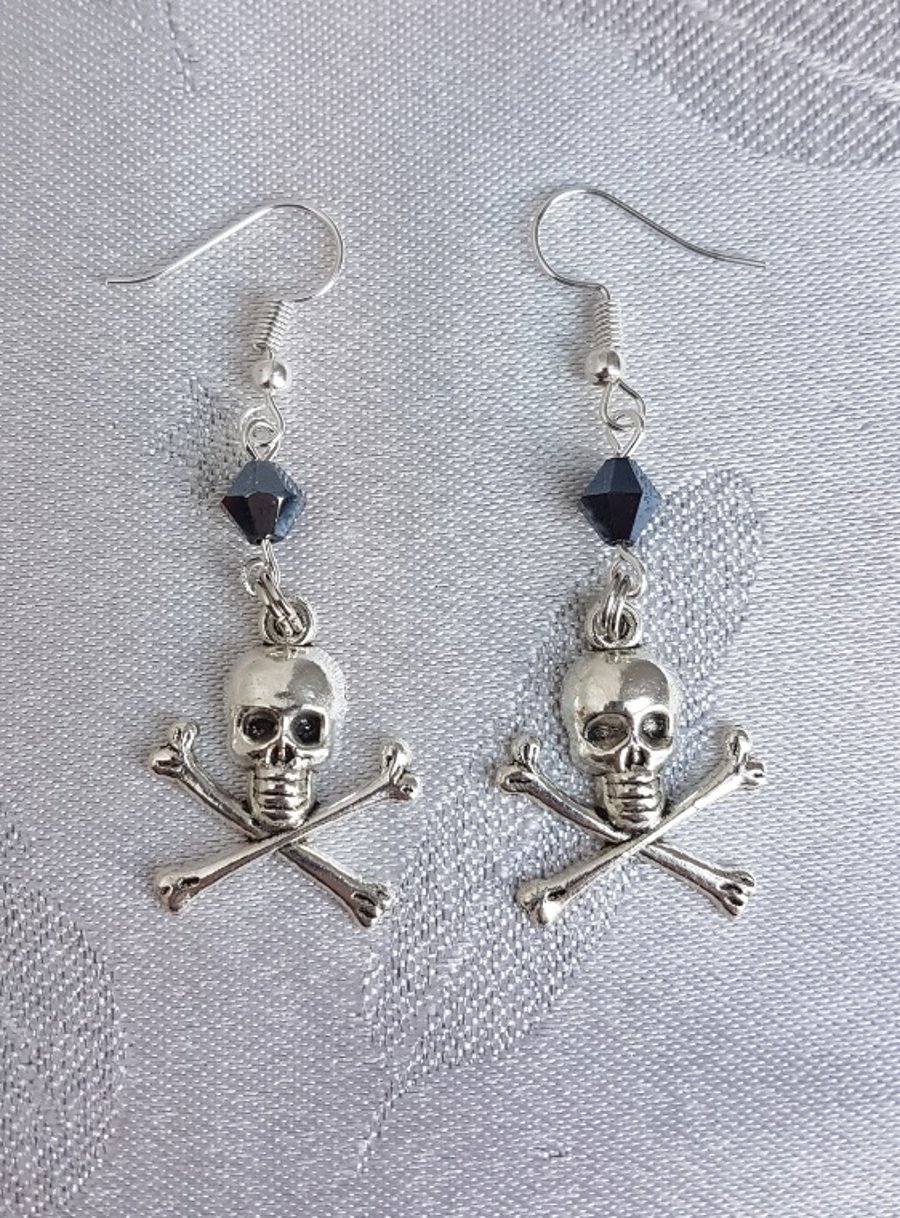 Skull and Crossbones Earrings - Silver Tone