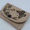Small leather purse with name and butterfly