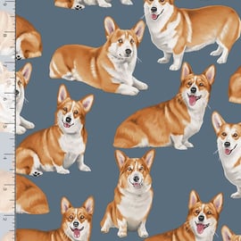 Fat Quarter Corgi Dogs On Grey 100% Cotton Quilting Fabric