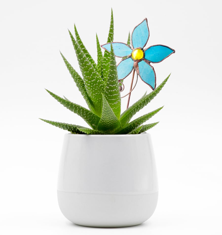 Stained Glass Plant Pot Flower Ornament - Home, Garden, Housewarming Gift