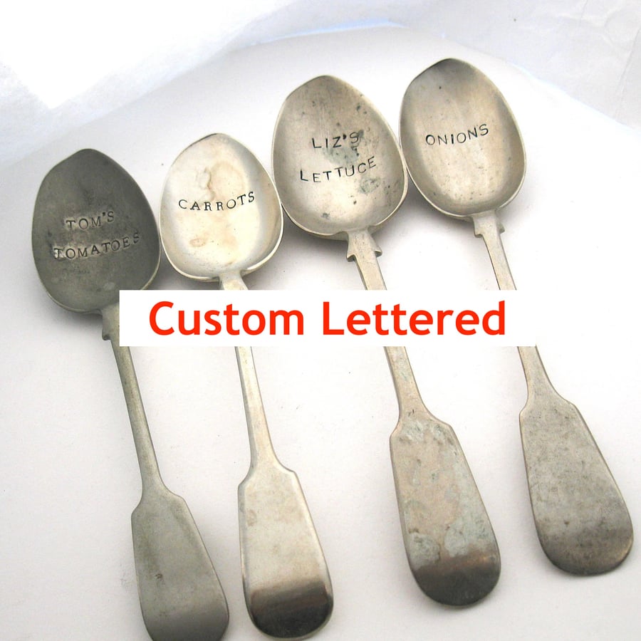Four Personalised Garden Labels, Custom Spoon Plant Markers
