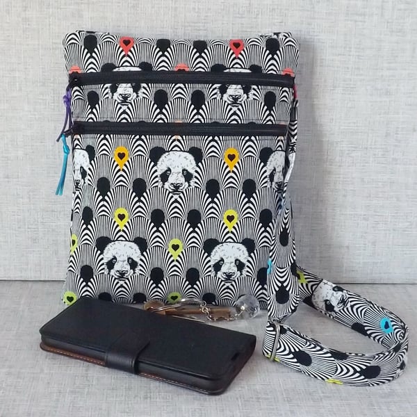 Cross body bag, dog walking bag, handbag, pandas