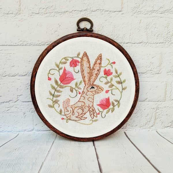 Hare Embroidery, Rabbit Embroidery, Hare Wall Art, Hare Gift, Nature Embroidery,