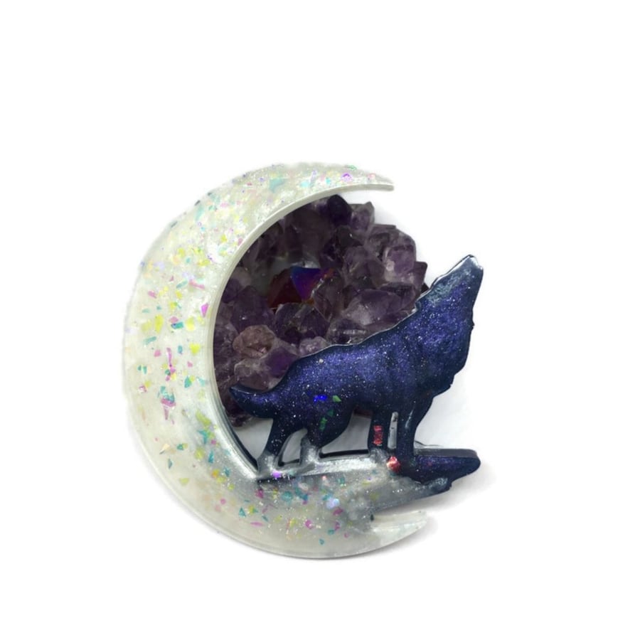 Moon and wolf hanging decoration.