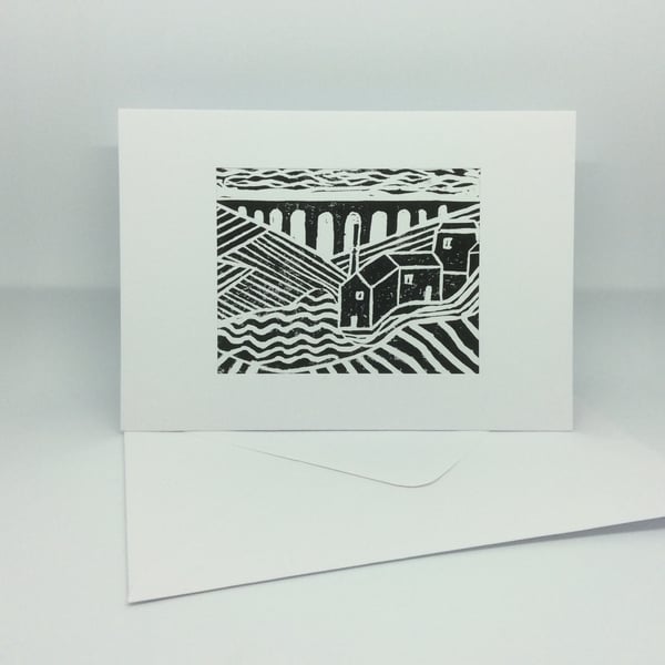 Art card, Lino print, Hewenden Viaduct