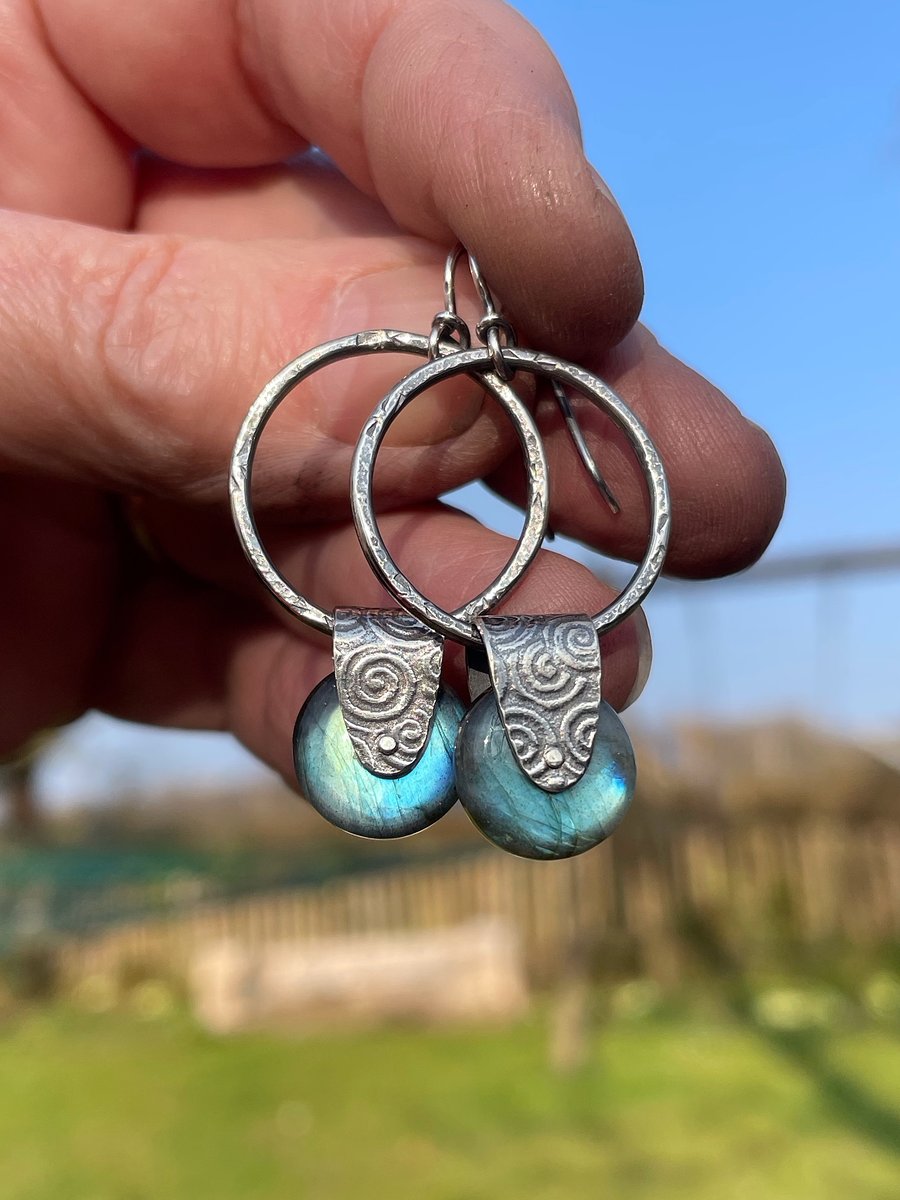 Oxidised Sterling silver and labradorite earrings