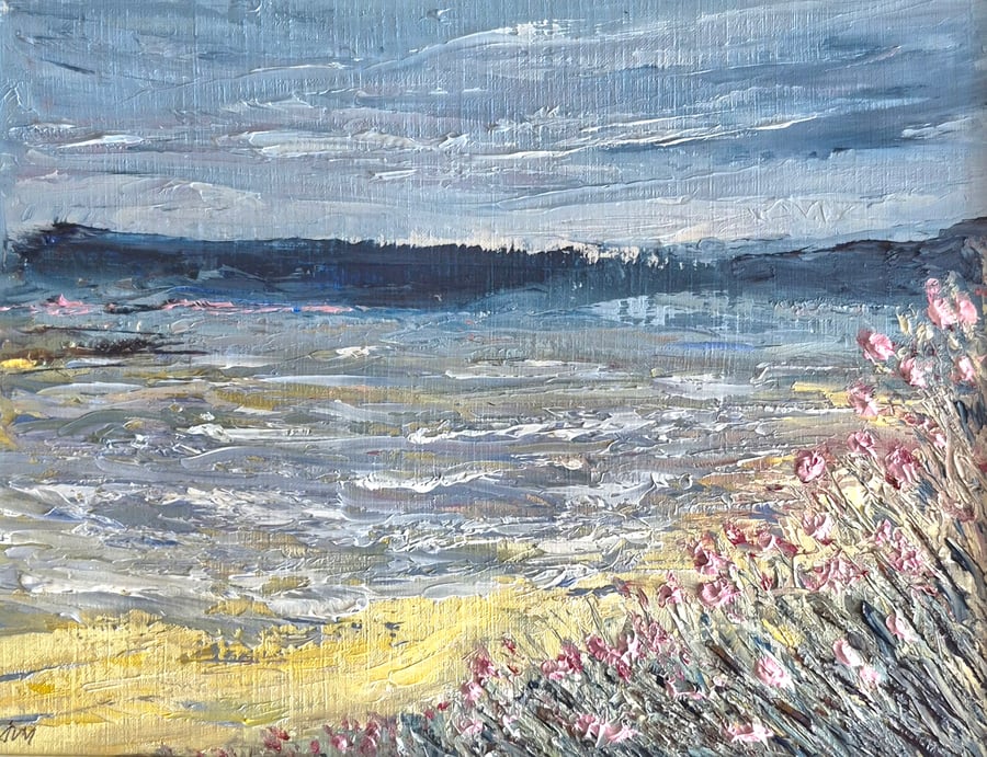 'Chilling by the sea', a seascape in oils