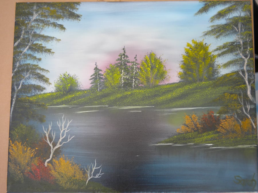 Dark river original oil painting 