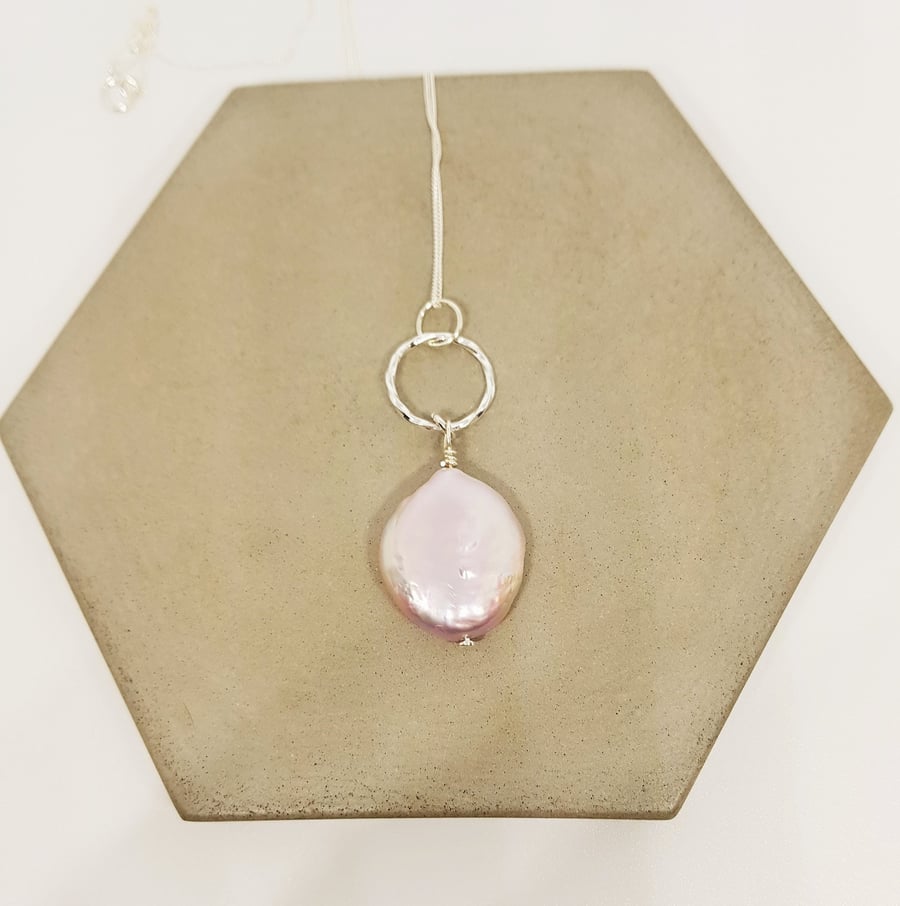 Large Round Shaped Pearl Sterling Silver Statement Pendant Necklace for June Bir