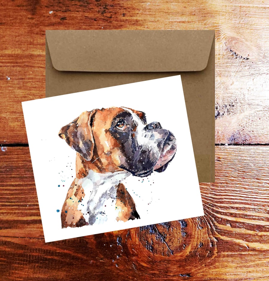 German Boxer Dog Square Greeting Card-German Boxer Dog card,German Boxer Dog car