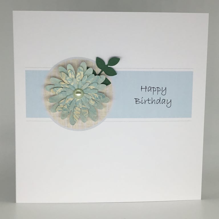 Floral Birthday handmade card - blue