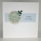 Floral Birthday handmade card - blue