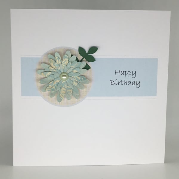 Floral Birthday handmade card - blue