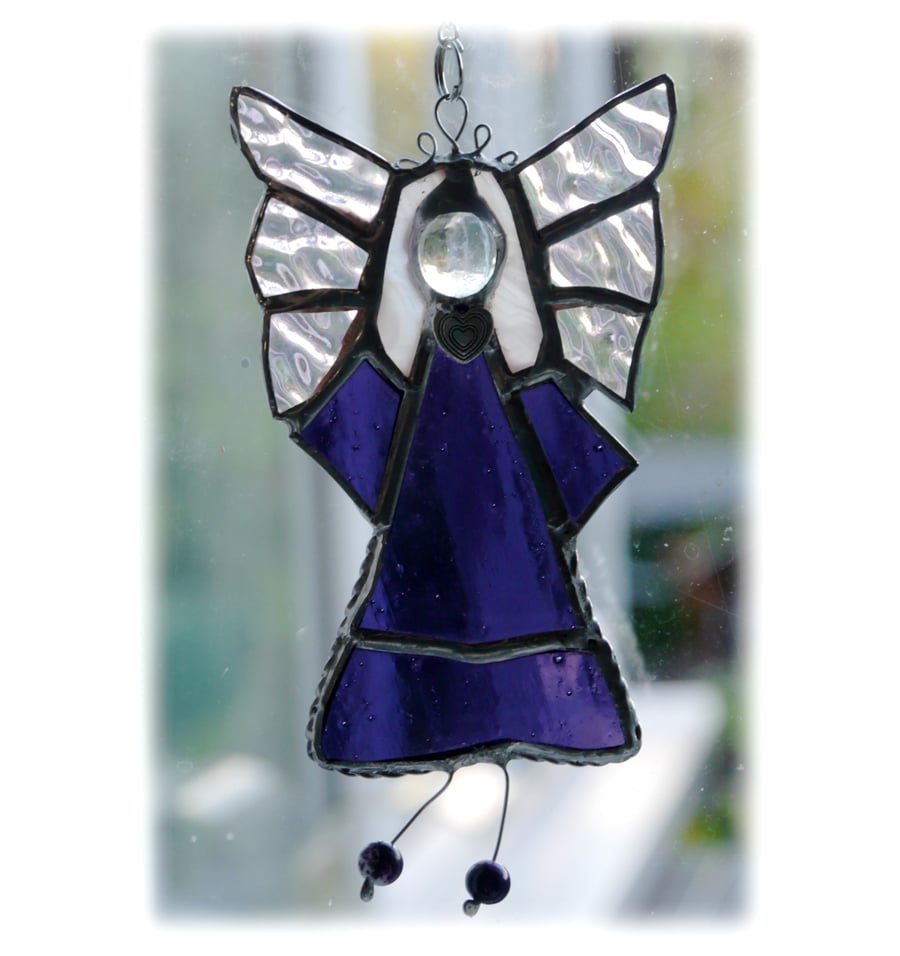 Angel Suncatcher Stained Glass Purple Heart Handmade 019