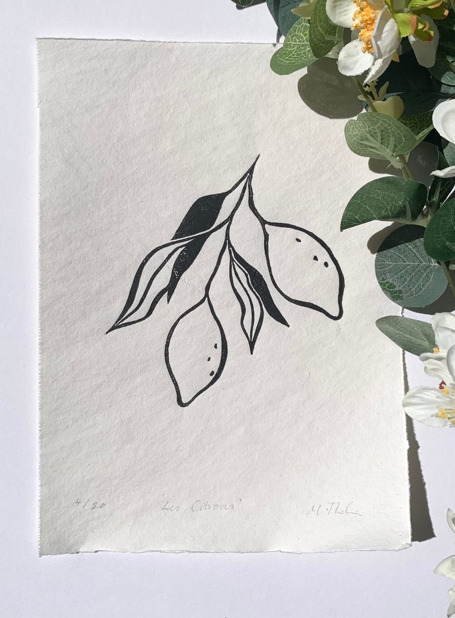 Les Citrons A5 Original Lino Print