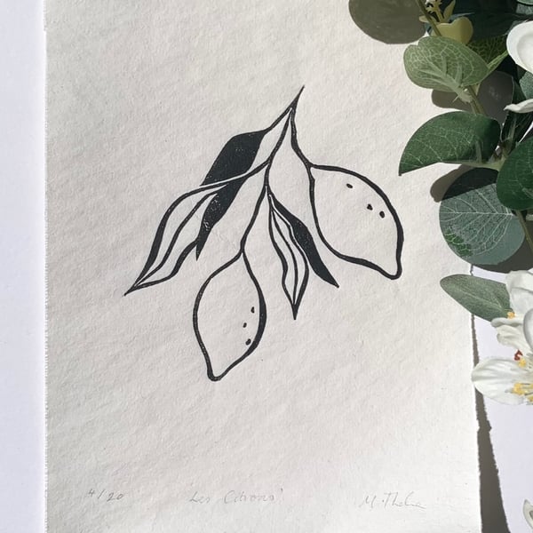 Les Citrons A5 Original Lino Print
