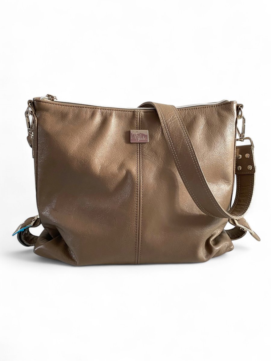 Juliette - Handcrafted Taupe Grey Leather Slouch Bag