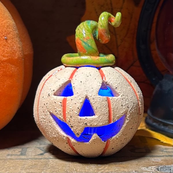 Ceramic pumpkin light up decoration carved face Jack o lantern no8