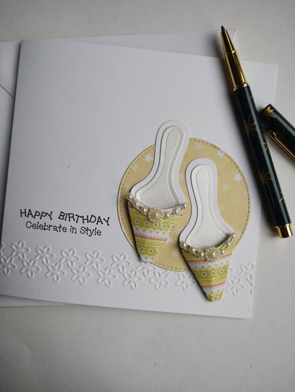 Happy Birthday Celebrate in Style Yellow Pearl Shoes 