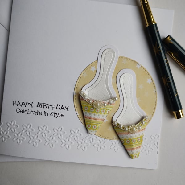 Happy Birthday Celebrate in Style Yellow Pearl Shoes 