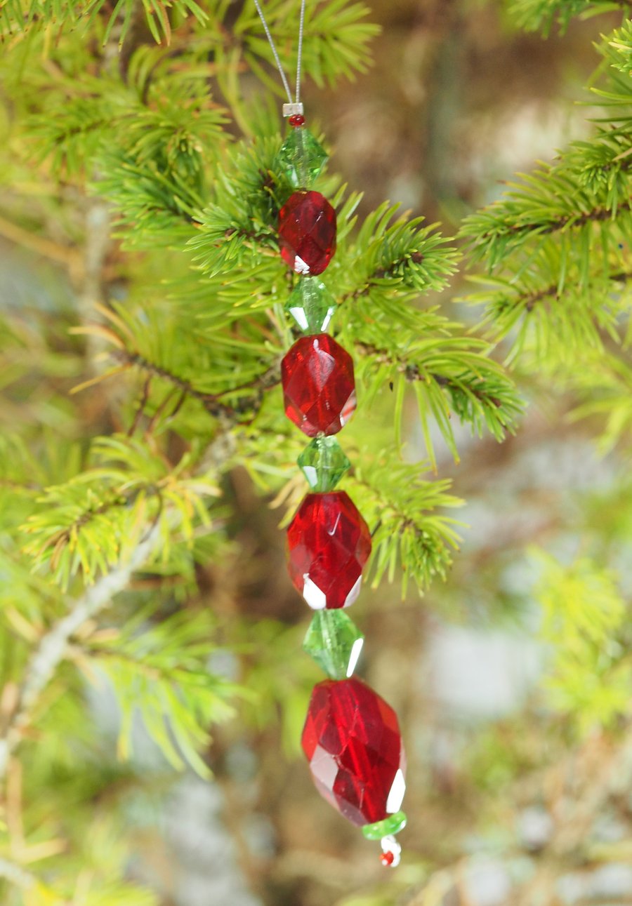 Upcycled Ornament in Red & Green Crystal