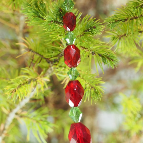 Upcycled Ornament in Red & Green Crystal