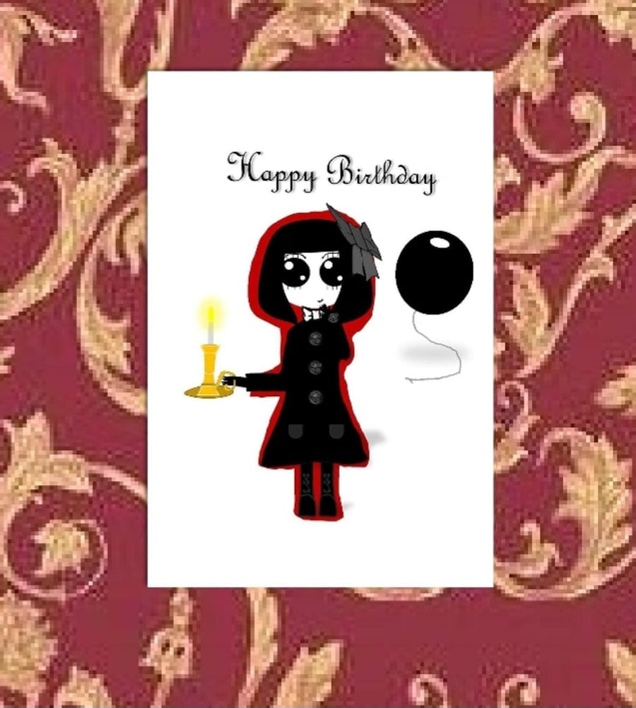 Goth Girl & Candle Birthday Card