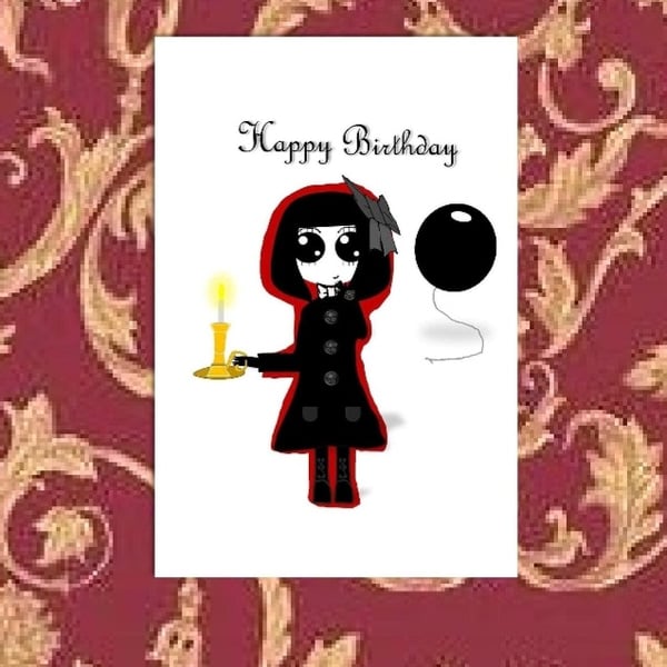 Goth Girl & Candle Birthday Card
